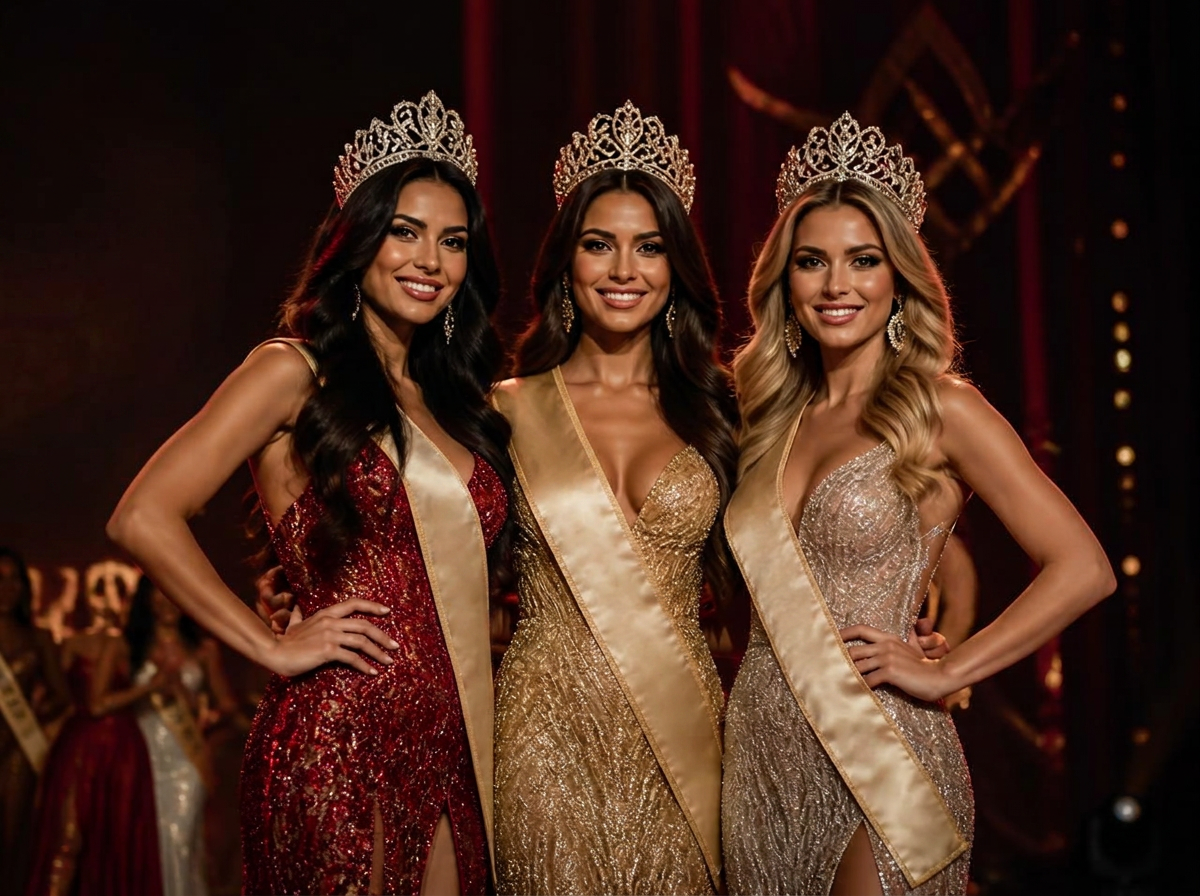 Miss Silicone contestants on stage with crowns and sashes